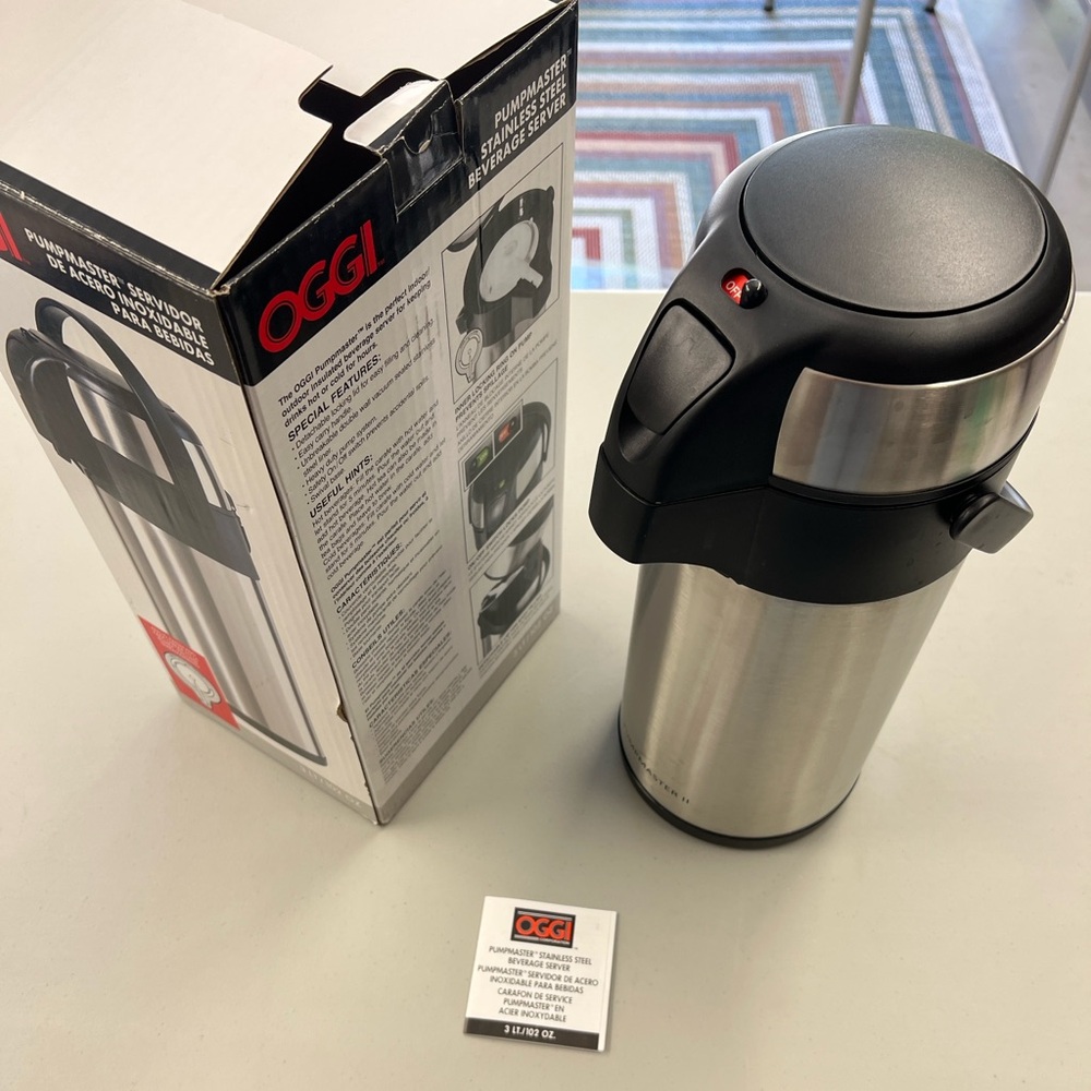 OGGI 3-Liter Stainless Steel Pumpmaster Beverage and Coffee Dispenser - Like New